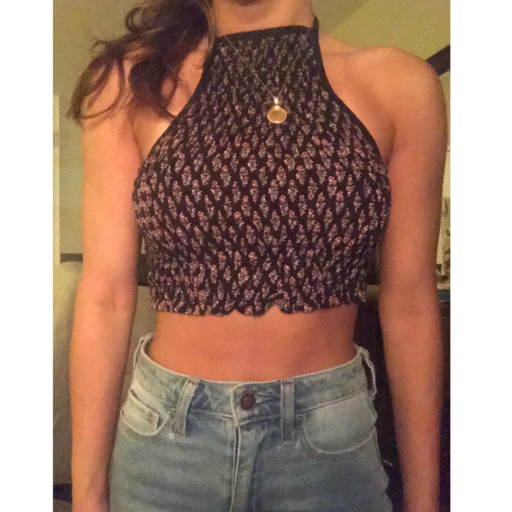 floral tie up halter crop top, size small
